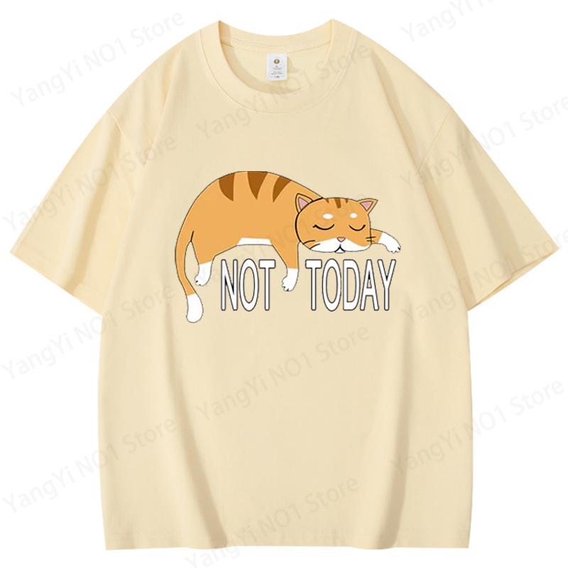 Summer Men's T-shirt High Quality Blend Funny Lazy Cat Printing Casual Cool Loose O-neck Graphic T Shirts for Men Tops