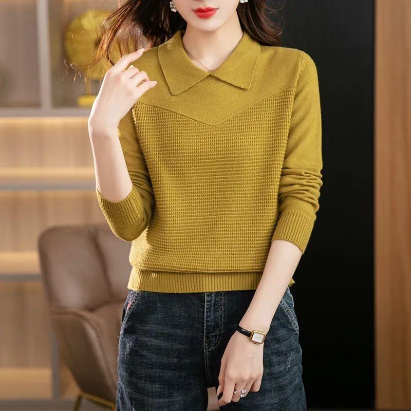 Пуловер на весну и осень-зиму с воротником-поло и длинными рукавами, темпераментный топ, свободный свитер-иностранец, вязаный пуловер, женские топы