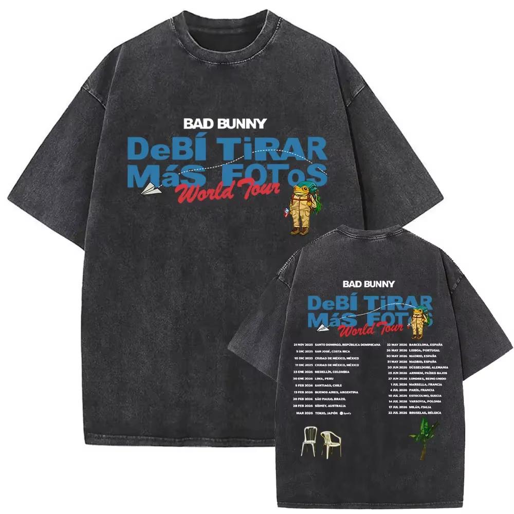 Washed Vintage Bad Bunny Un Verano Sin Ti Graphic Tshirt Mens Fashion Oversized Streetwear Women High Quality Cotton T Shirts