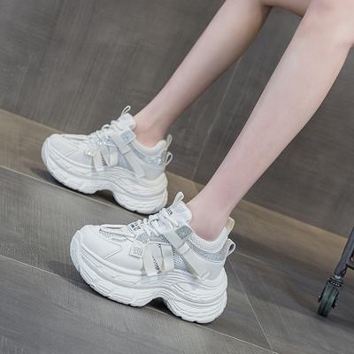 Папины кроссовки женские 2025 новые интернет-знаменитость толстая подошва увеличивающие рост повседневные универсальные цветные со стразами сетчатые спортивные женские туфли