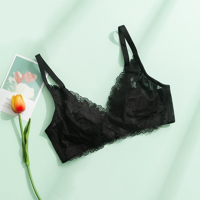 Spring and summer silk rimless bra, lace sexy thin big chest mulberry silk underwear breathable