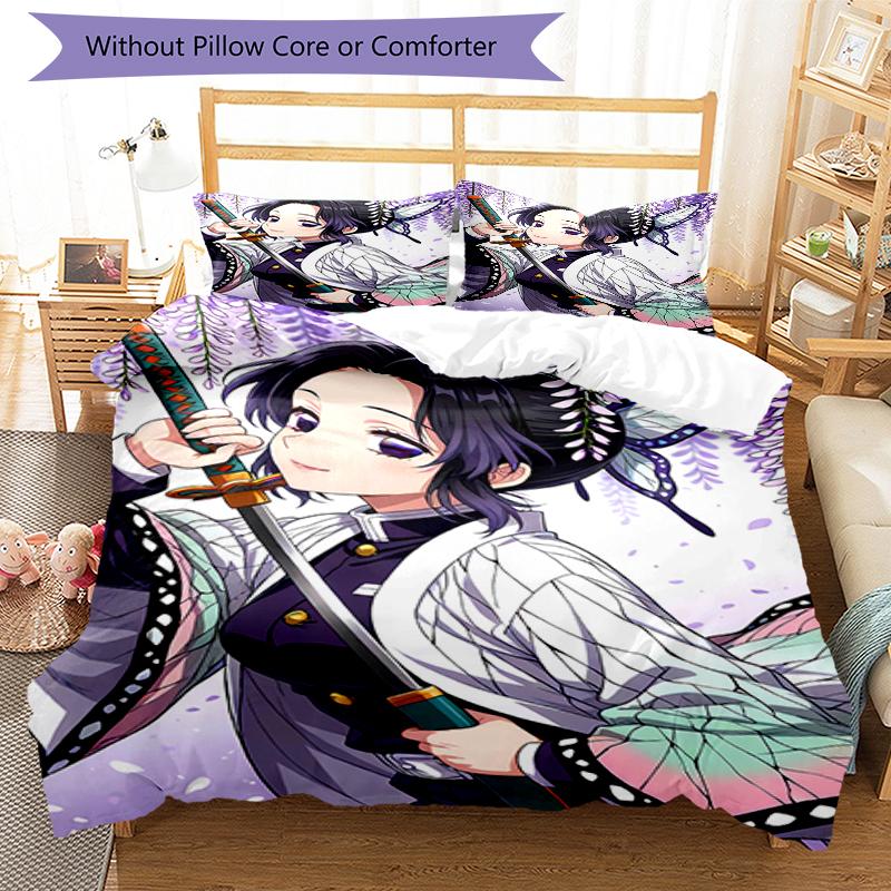 3pcs Demon Slayer2 Design Cover Set - HD Printed Bedding with 1 Cover and 2 Pillowcases - Perfect for Home and Dorm Decor