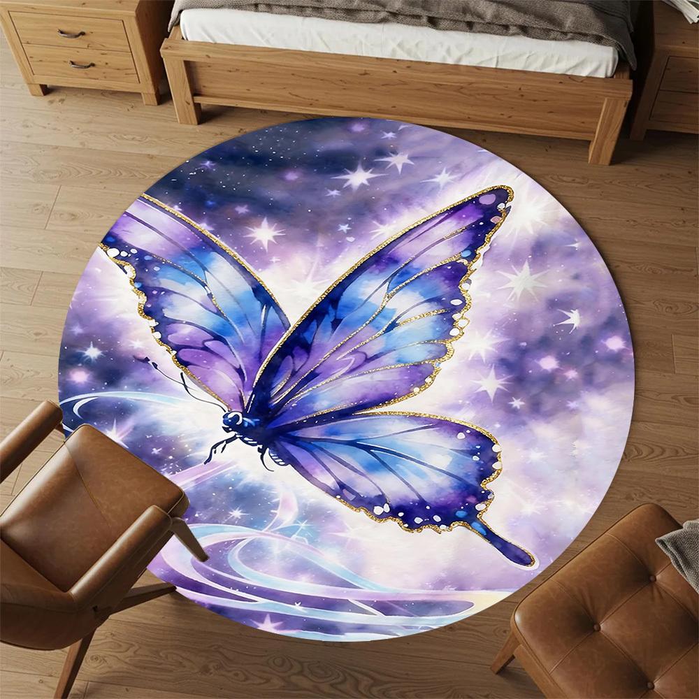 1pc Butterfly Galaxy Round Chair mat office Area Rug - Non-Slip, Floor Mat for Office, Bedroom, and Indoor Decor p127181