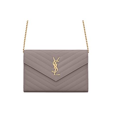 Сумка-кошелек YSL Monogram Gold Logo из стеганой зернистой кожи с тиснением и цепочкой, женская модель 377828-BOW0J-1202