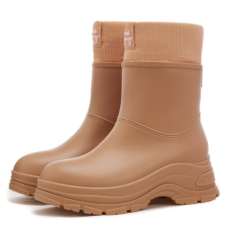 thick-soled women's fixed integrated cotton rain shoes winter tide shoes sports shoes waterproof shoes thermal cover rubber shoes work rain boots