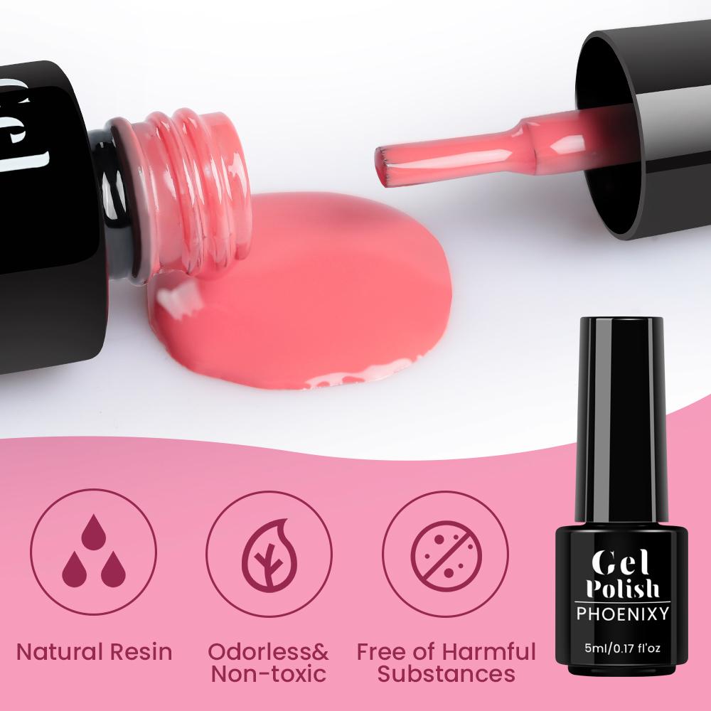 PHOENIXY 5ML Long-lasting Gel Nail Polish Top Base Coat Needed UV LED Soak-off Gel Nail Varnishes