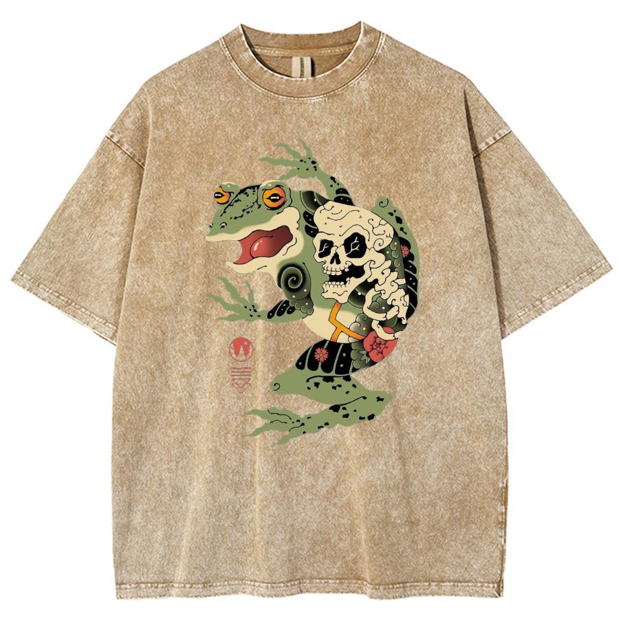 Винтажный принт с черепом лягушки, женская стираная футболка из хлопка, свободного покроя, со средним рукавом, унисекс, повседневный, забавный, модный топ