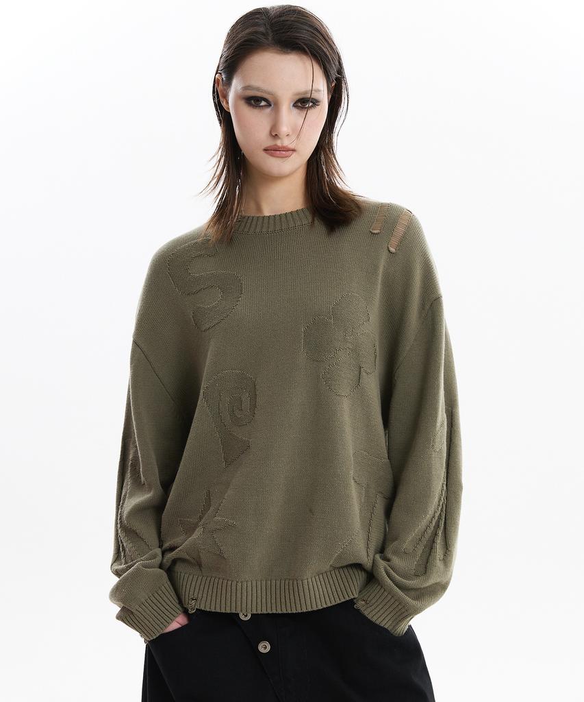 HOODHOOD Star Boy Damaged Reverse Knit Khaki