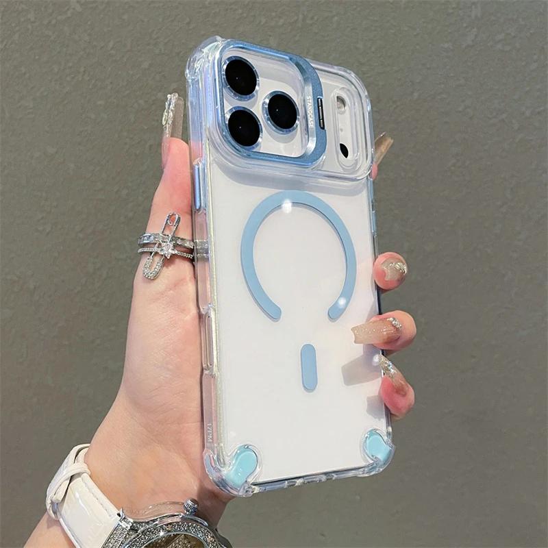 Новый Прозрачный Магнитный Чехол Для iPhone 17 Pro Max 17Air 17Pro Чехол Для Беспроводной Зарядки Magsafe Со Стеклянной Защитой Линзы Крышка-Подставка