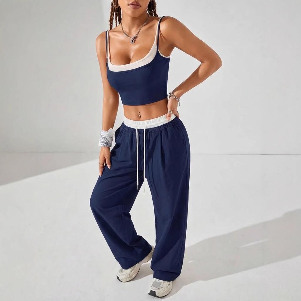 2026 Women's Sporty Fashion High-Waisted Tank Top And Pants Set For Summer