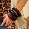 Bracelet Maillard Style Retro Faceted Wooden Bracelet, Simple Design Round Face Jewelry