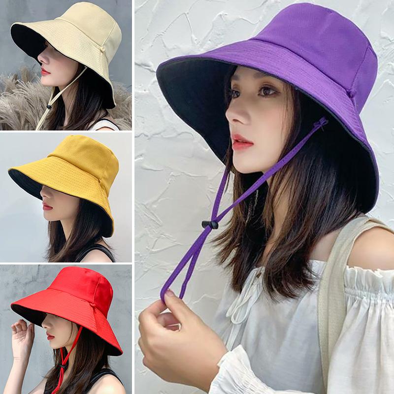 Women Sun Hats Solid Color Anti-UV Outdoor Sunscreen Summer Protective Cap Wide Brim Ladies Visor Hat