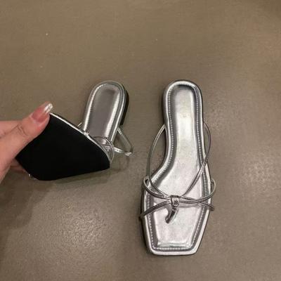 2025 новые французские шлепанцы на плоской подошве, туфельки феи, летние пляжные сандалии, серебристые сандалии