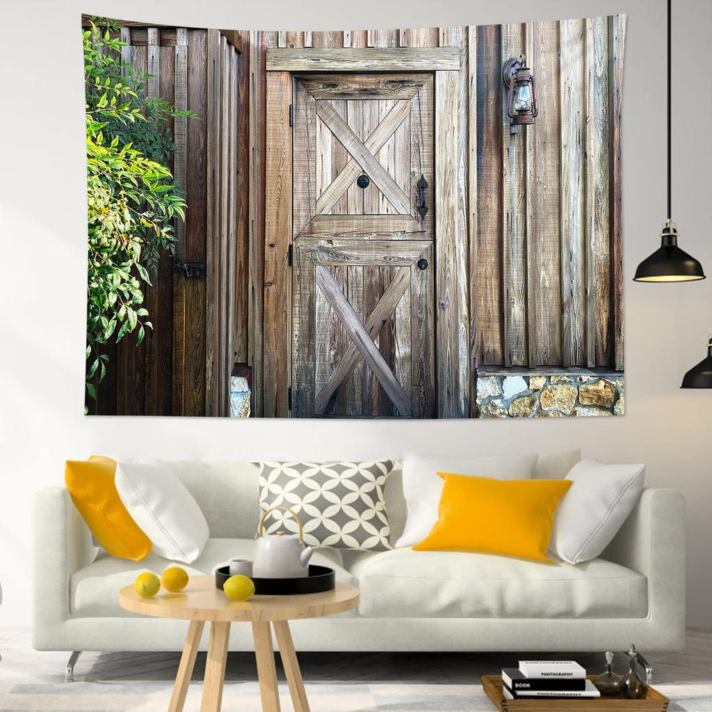 Деревянный гобелен с принтом на дверь сарая в деревенском стиле, домашняя спальня, гостиная, декор стен общежития, тканевый гобелен