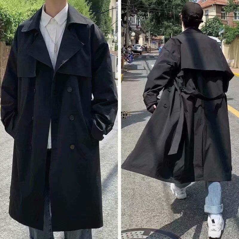 Korean Style Spring Autumn Trench Coat Male Streetwear Windbreaker Trenchcoat Men Solid Business Casual Loose Long Overcoat