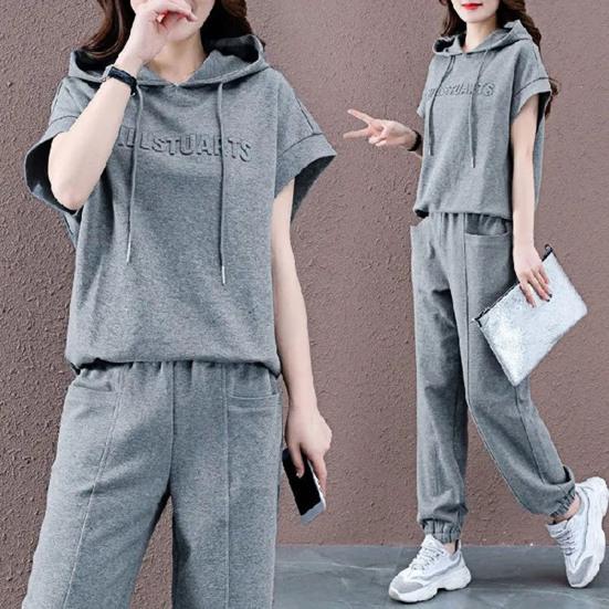 2 шт./компл. женские брюки с капюшоном, повседневный комплект с эластичной резинкой на талии, сплошной цвет, с капюшоном на шнурке, спортивные свободные карманы, верхние брюки больших размеров, костюм женской одежды