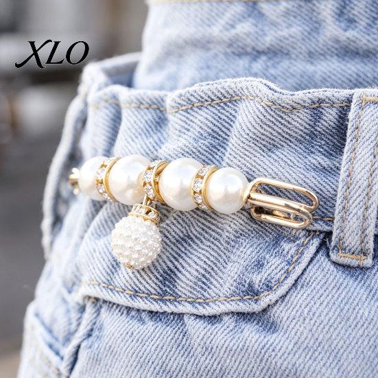 Removable Waist Tightener 2Pcs Faux Pearl for Pants, Reusable Cincher Pin Fashion Accessories Loose Jeans, No Sewing Waistband Skirts Skirt