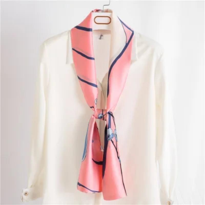 Хиджаб Натуральный Длинный Шелк Женский Принт Элегантные Шейные Платки Лента для Волос Головная Повязка Завязка Украшение Ручки Сумки Фуляр Воротник Косынка