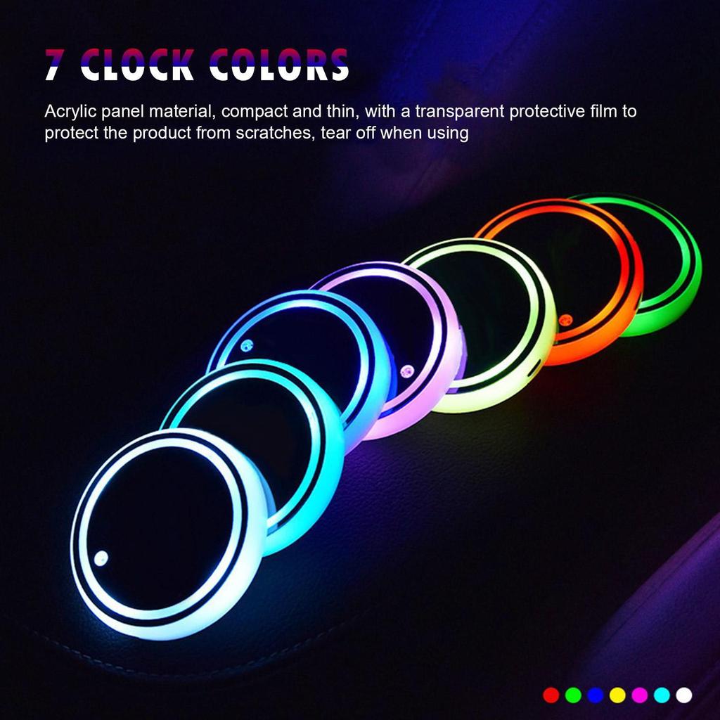 LED Cup Holder Lights Car Coasters with 7 Colors Changing Light USB Charging Car Rear Windshield Decorative Light
