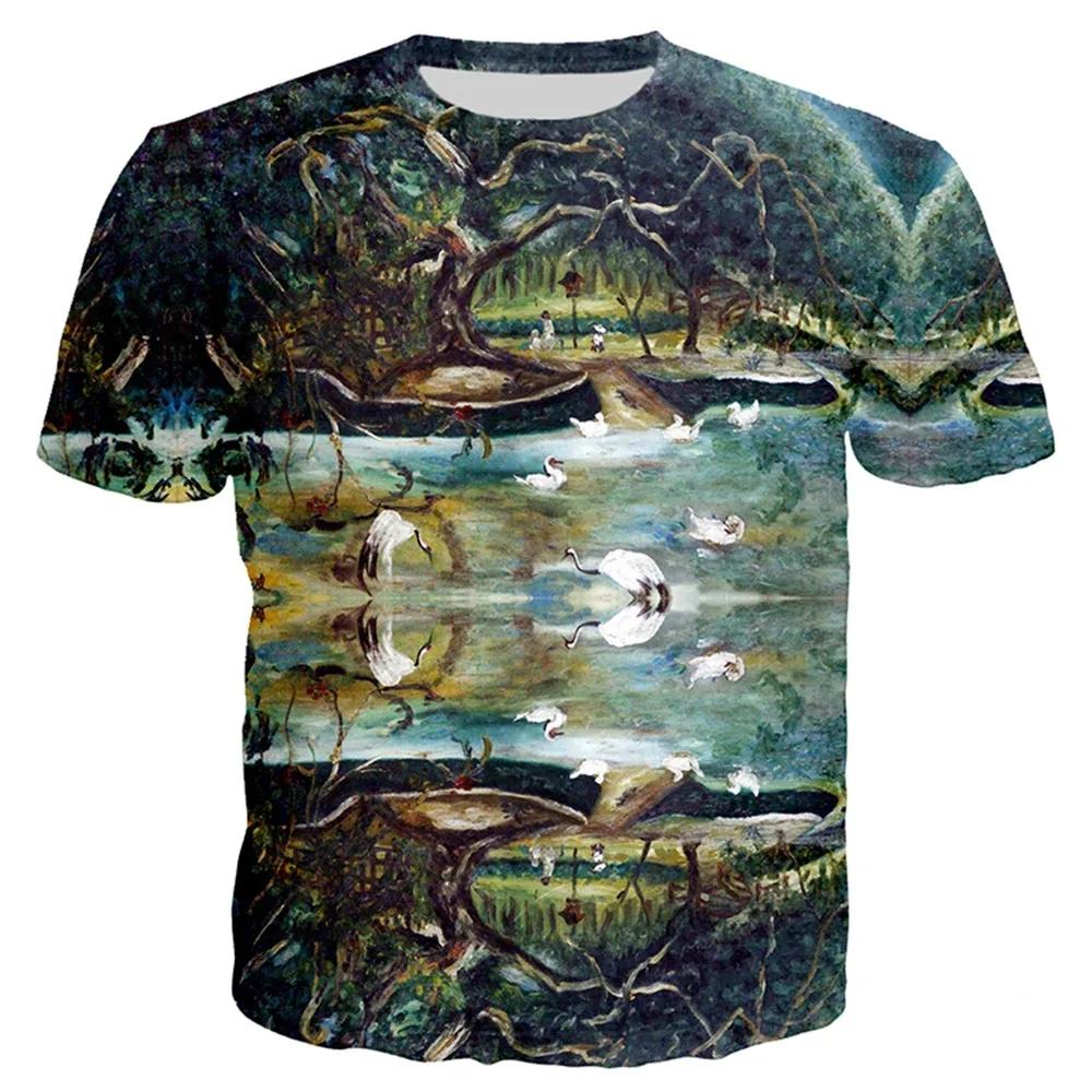 New World Happy Garden T-shirt Allover Print Street Fashion Elements Round Neck Fashion Short Sleeve Pullover Plus Size Top