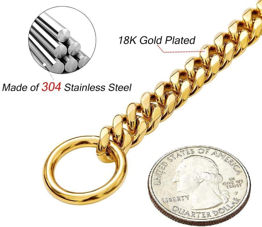 Stout Metallic Stainless Steel Collar Pet Dog Necklace Dog Collar Golden Chain Cuban Chain