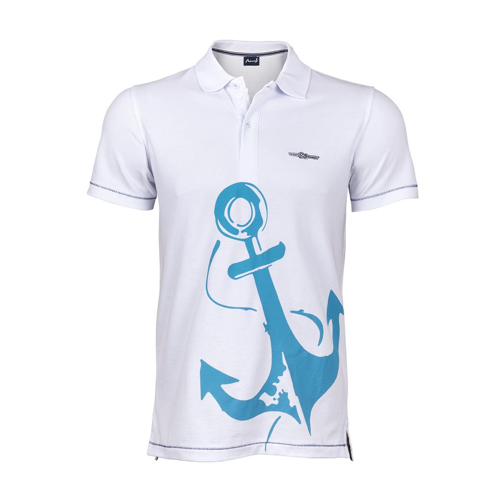 Anemoss Marine White Men's Polo Collar T-Shirt
