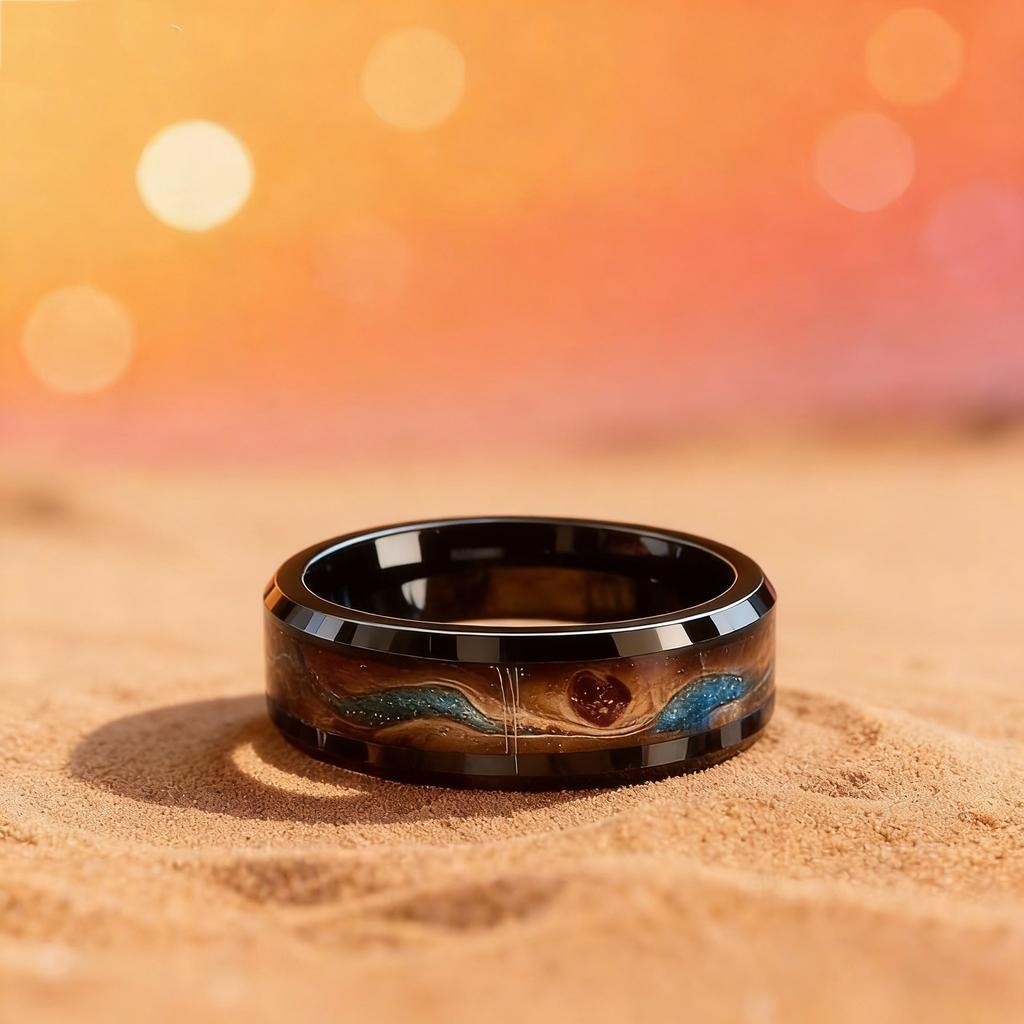 Fashion Men Stainless Steel Rings, 8mm Cyberpunk Rainbow Aurora Grain Inlay Rings for Men High Polished Wedding Bands Jewelry