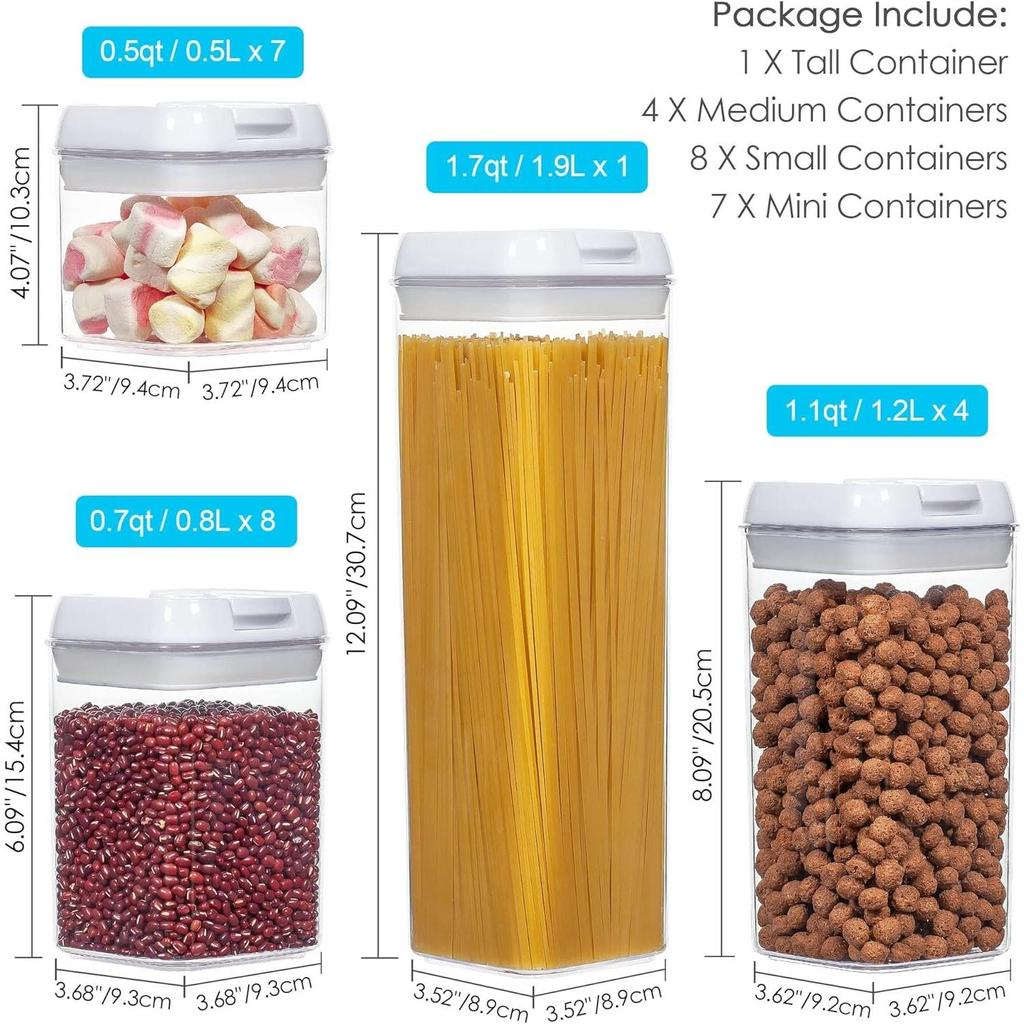 Airtight Food Storage Containers, 20 Pieces BPA Free Plastic Cereal Containers with Easy Lock Lids,for Kitchen Pantry Organization and Storage
