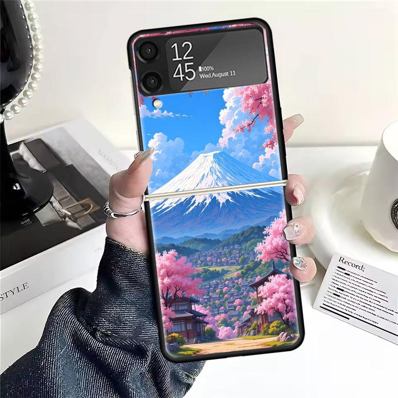 Японская вишня Гора Фудзи Чехлы Для Samsung Galaxy Z Flip 4 5 6 7 3 Z Flip7 Flip6 Flip4 Flip5 Flip3 5G Жесткий Ударопрочный Fundas C