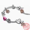 S925 Sterling Silver Entwined Hearts Double Charm Fit Original Fashion Bracelets Diy 925 Silver Girls Jewelry Gift
