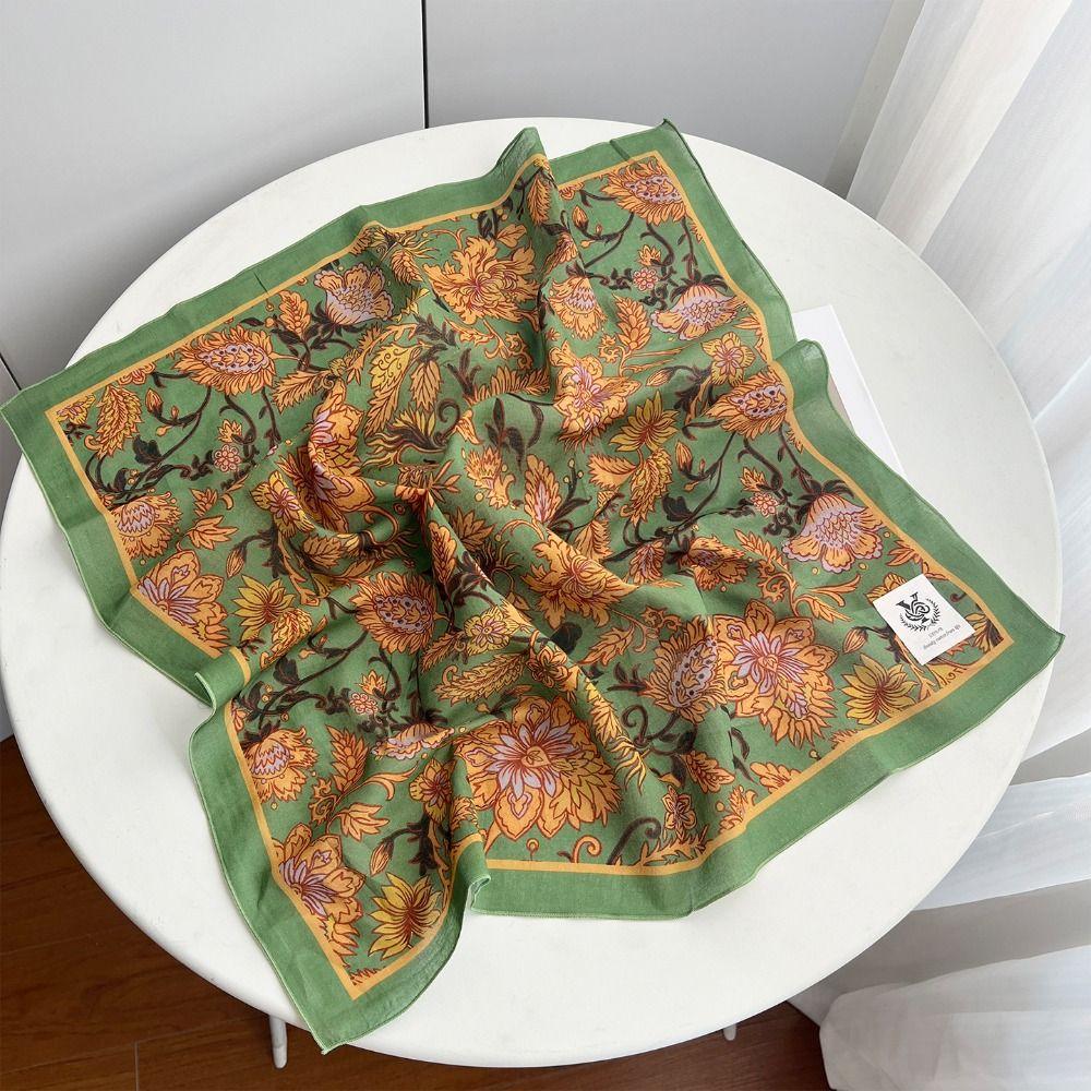 Korean Cashew Nut Print Silk Scarf Breathable Square Handkerchief Retro Cotton Square Scarf  Women