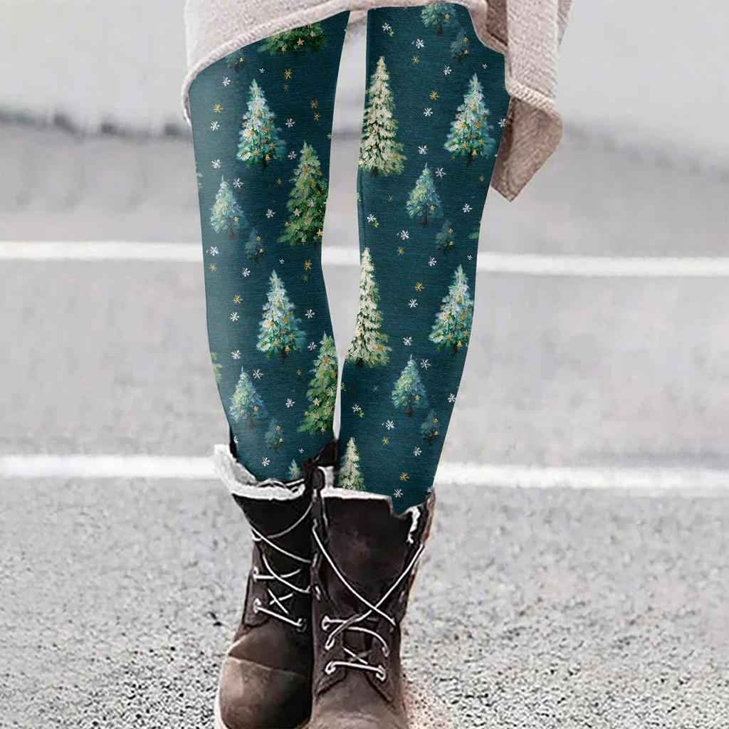 Женские рождественские облегающие эластичные повседневные брюки для йоги