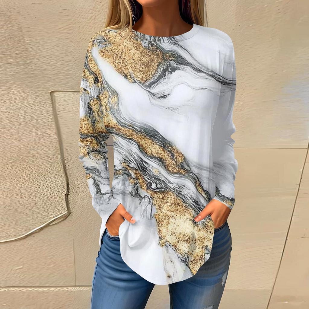 Женский модный пуловер с круглым вырезом и длинными рукавами с принтом