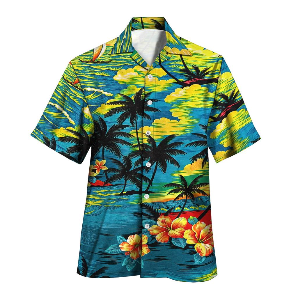 2025 Новая рубашка с принтом Tiki Shirt Men Hawaiian Shirts Mens Retro Mens Plus Size Shirt Casual Short Sleeve Beach Bloose Male Tops