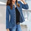2024 Women's Cross-Border Slim-Fit Denim Jacket - Single-Breasted Stand Collar
