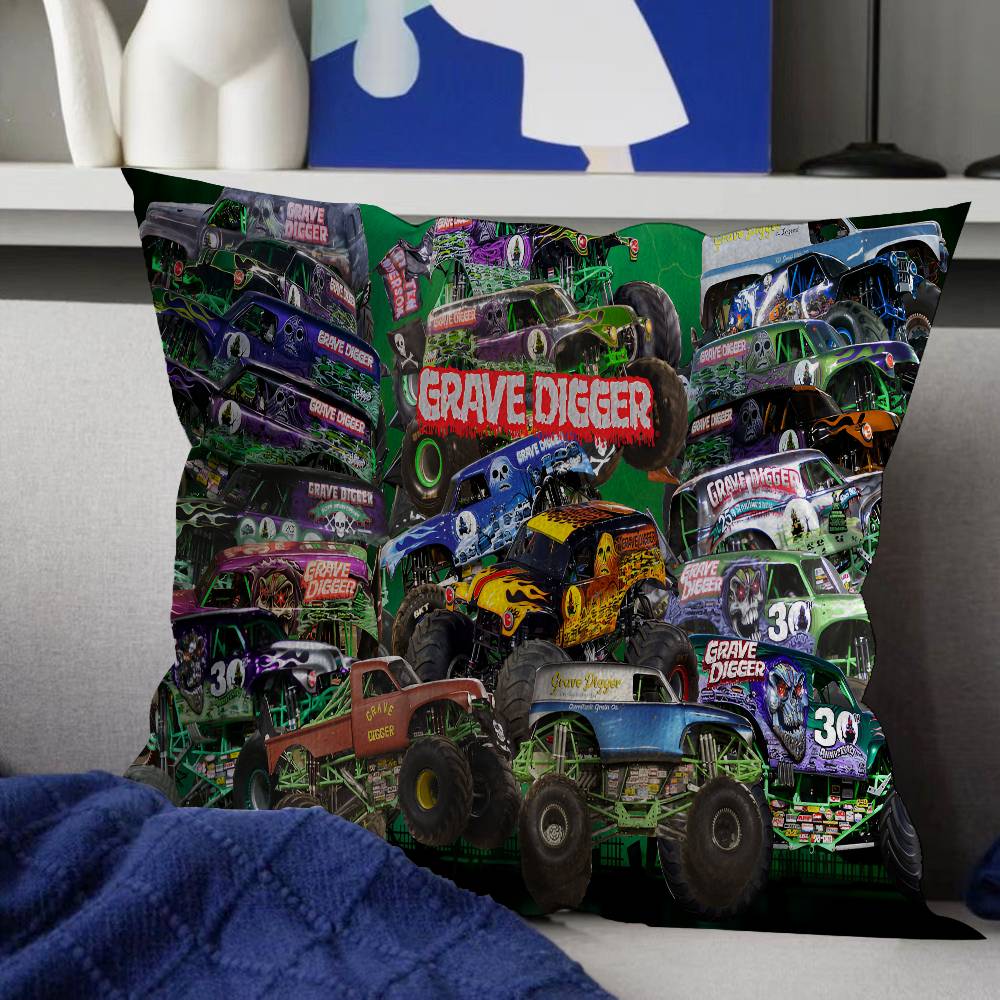 Мультяшная наволочка Monster Jam Декоративная для комнаты Эстетика Подушка Домашний декор Спальня Диван Кровать Диванная подушка 45x45
