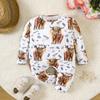 Infant Baby Lovely Cow & Floral Print Casual Long Sleeve Romper