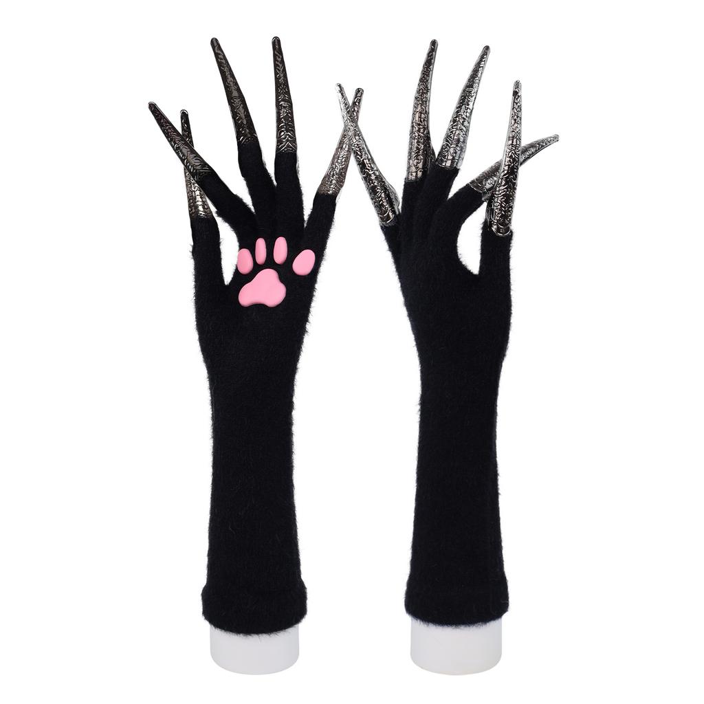 Halloween silicone meat pad long half-finger gloves long iron claw animal claw gloves cos devil ghost claw props