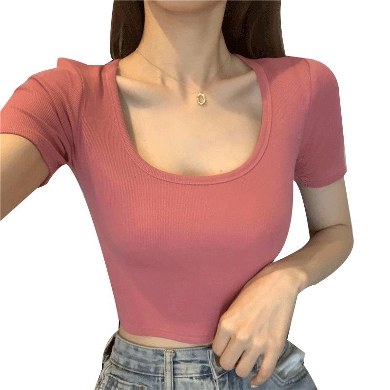 Women's Slim Fit Short-Sleeve Crop Top - Korean Style