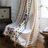New Cotton and Linen Printed Colorful Wool Ball Bohemian Style Rural Finished Curtains Living Room Curtains