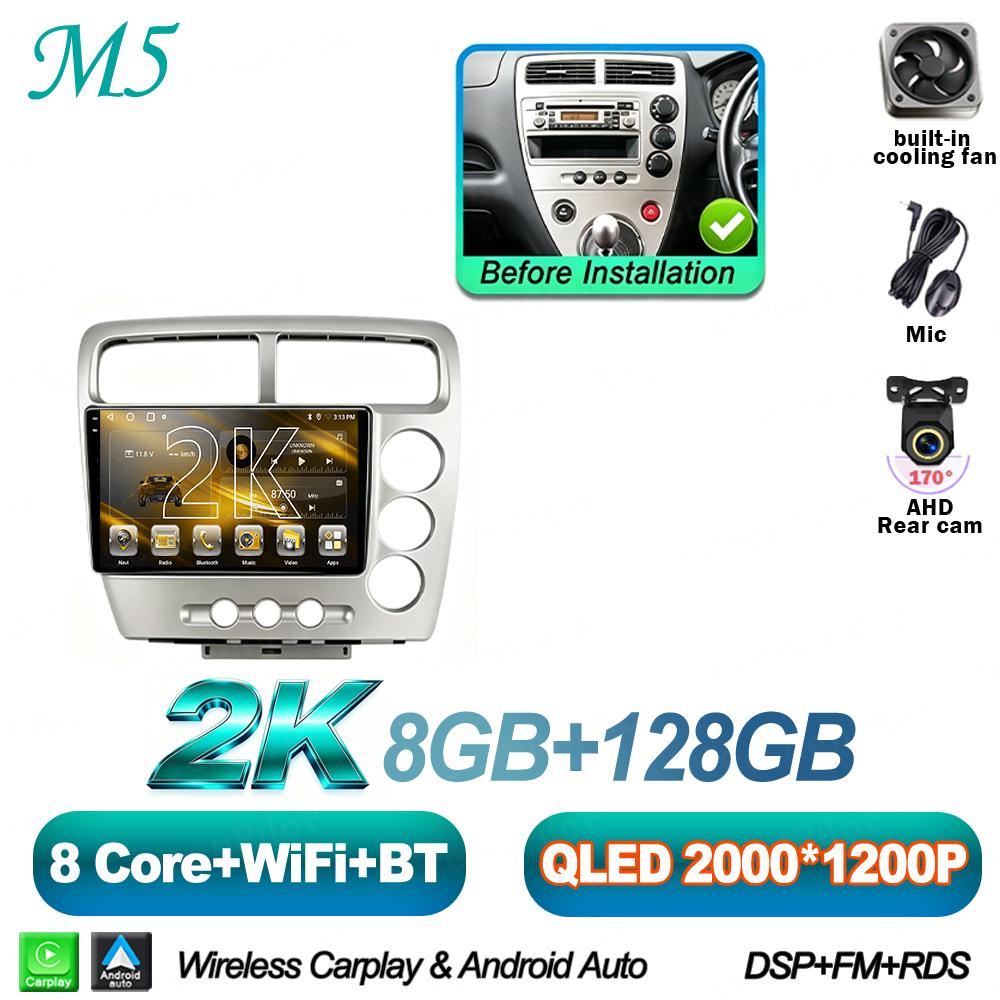Android 16 For Honda Civic EP3 2000-2005 RHD Car Radio Stereo Head Unit Multimedia Video Player GPS Navigation 2K QLED 9 Inch 5G