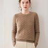 Women's Red 35% Cashmere Cable Knit Round Neck Sweater, Thickened Loose Fit for Autumn/Winter