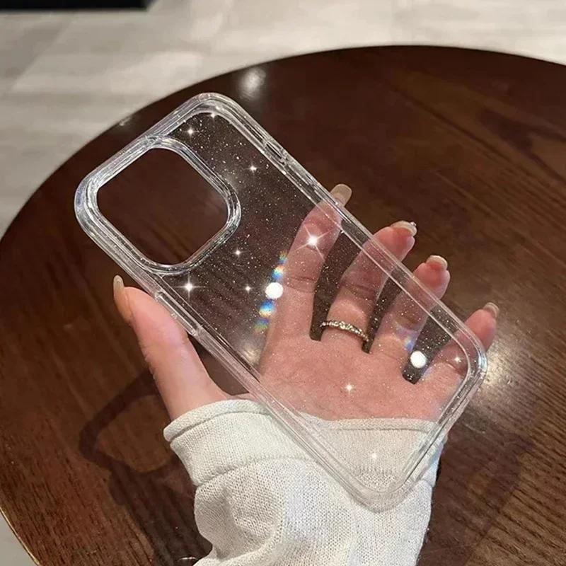Pink Glitter Bling Clear Soft Case for IPhone 16 15 14 13 11 12 Pro Max Plus 15Pro 16Pro I Phone Women Fundas Cover Accessory
