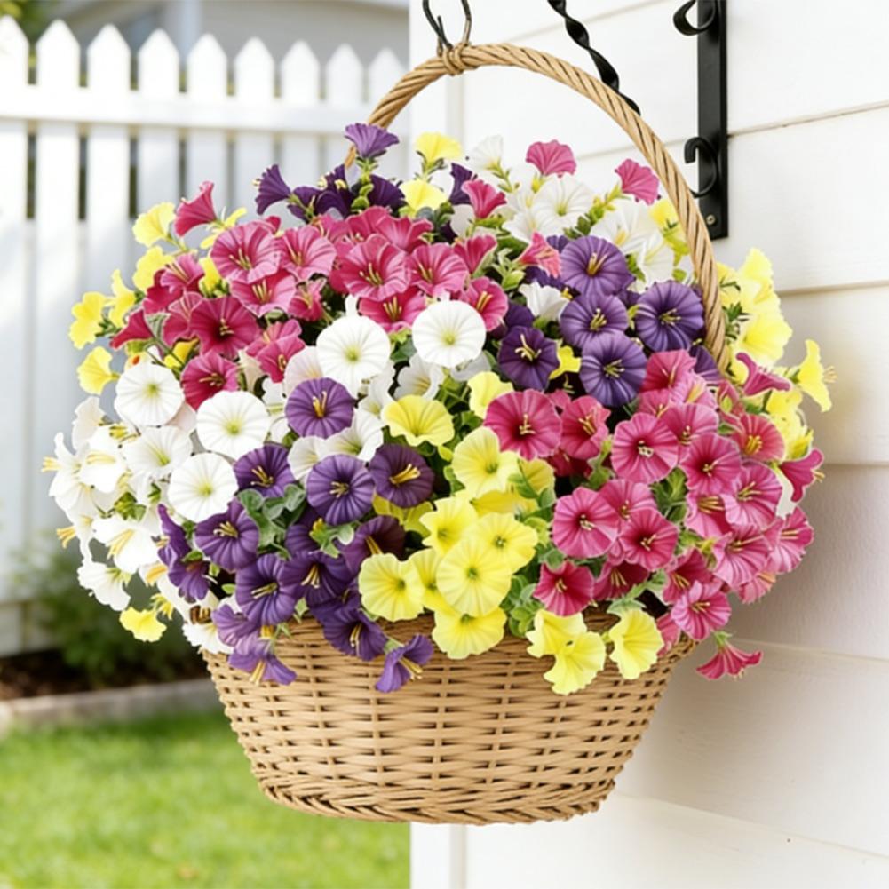 4 PCS Artificial Morning Glory Flowers 36cm UV Resistant Plastic Outdoor Decoration Set White Purple Yellow Pink
