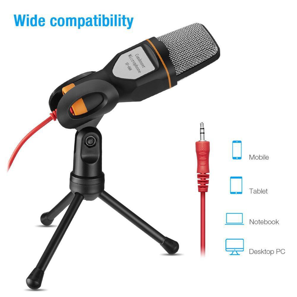 Профессиональный конденсаторный звуковой микрофон 3,5 мм с подставкой для ПК, ноутбука, запись Skype для IPhone, телефона Android, компьютерные игры, прямая трансляция YouTube