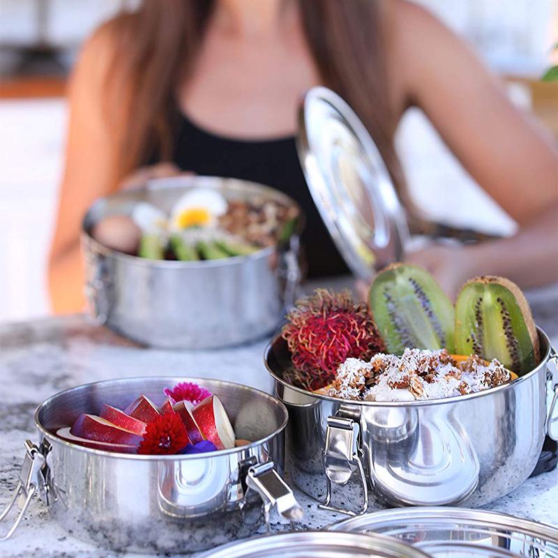 Набор корейских ланч-боксов бенто из нержавеющей стали 304 с защитой от протекания - 3 контейнера для сохранения свежести