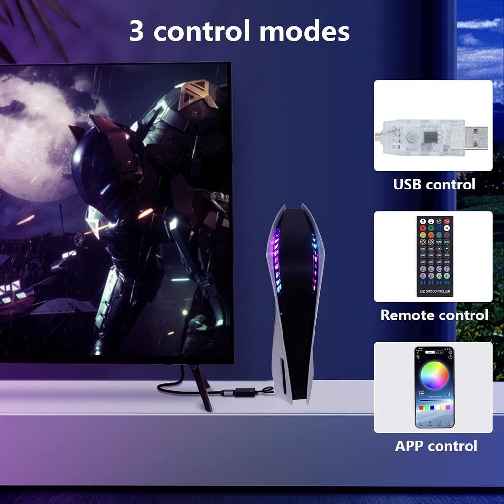 Светодиодная панель RGB, 8 цветов, 400 эффектов, синхронизация цветов под музыку, аксессуары для самостоятельного украшения, кольцевые световые полосы для PS5, приложение/ИК-пульт дистанционного управления