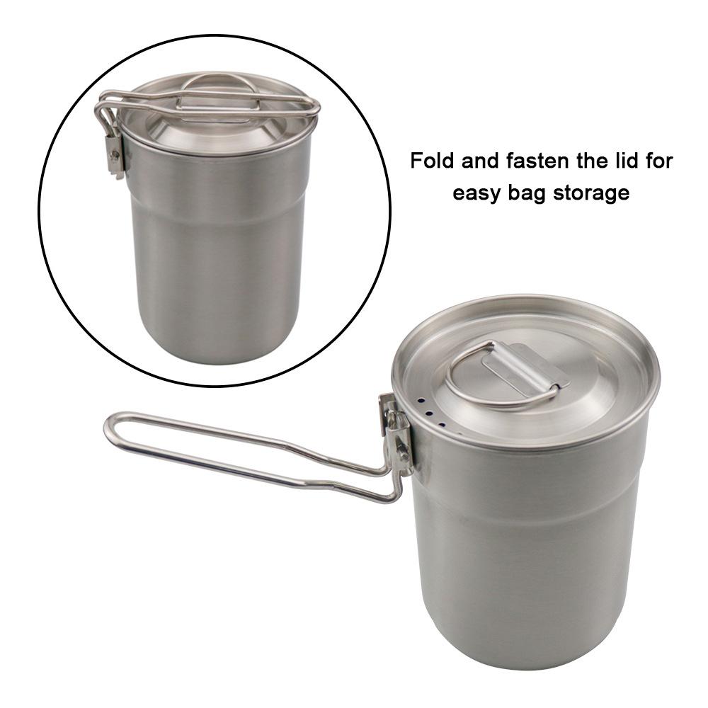 Camping Cup Stainless Steel Coffee Mug Portable Cooking Pot 1L with Lid Folding Handle for Camping Picnic Hiking