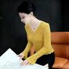 Элегантный женский топ с V-образным вырезом, длинным рукавом и кружевом, на бархатной подкладке