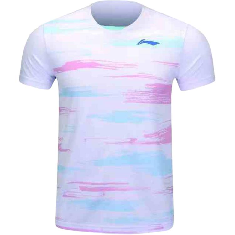 Футболка с круглым вырезом и принтом по всей поверхности с логотипом Li Ning, рубашка для бадминтона с короткими рукавами, топы унисекс белого цвета AAYU145-2